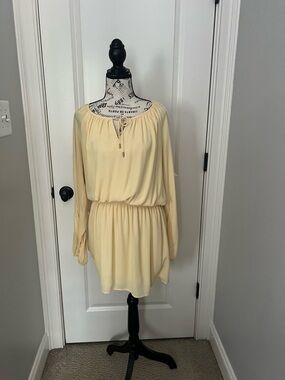 White House Black Market Soft Yellow Long-Sleeve Mini Dress